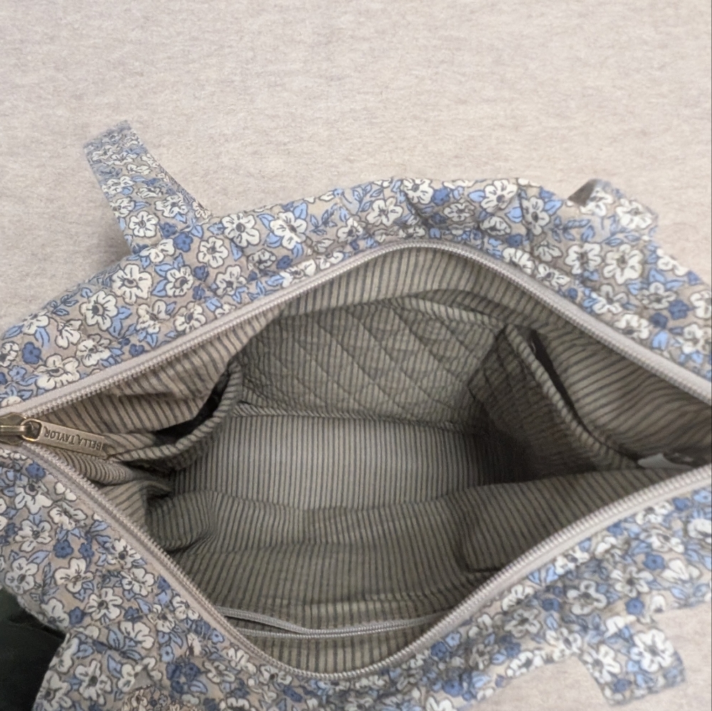 Kahki Floral Stride Tote Bella Taylor Quilted Pockets Shoulder Bag Zip Top Med - Picture 7 of 12